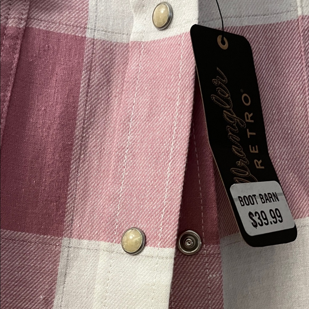 Wrangler Retro Pink and White Plaid Button-Up Shirt - Picture 2 of 3